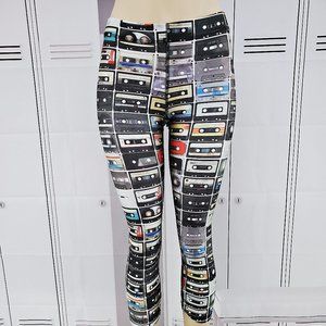 Zara Terez Pants Yoga Tights Retro Mixed Tapes Spandex Bottoms 7/8 Length Sz XS